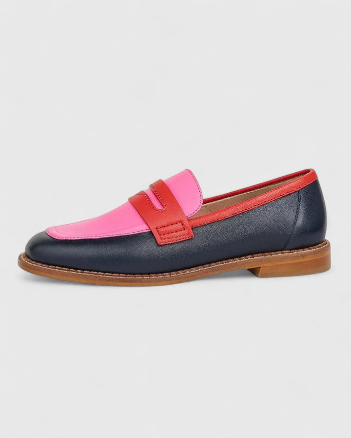 Square Toe Penny Strap Block Heel Loafers
