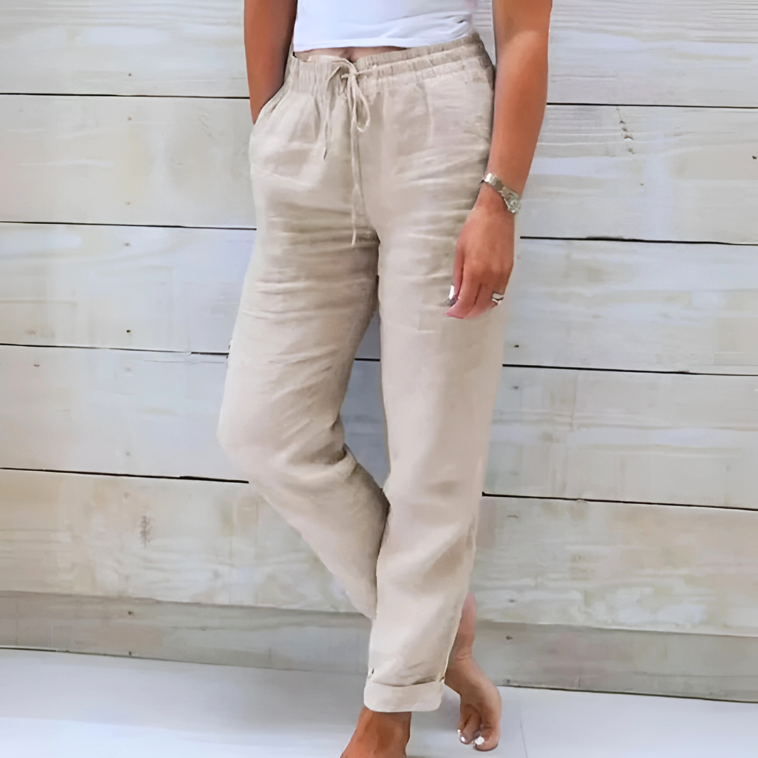 Drawstring High Waist Tapered Linen Look Pants