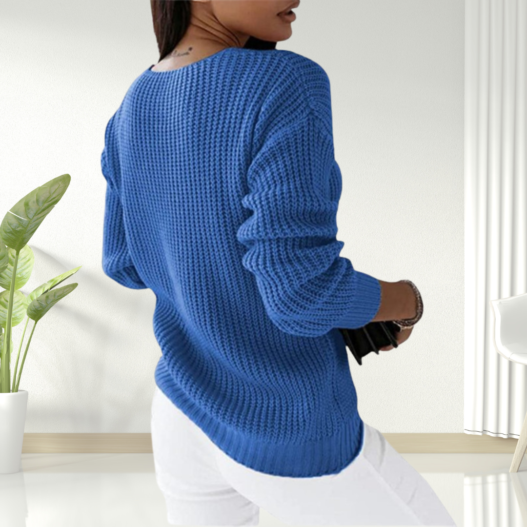 V-Neck Long Sleeve Cable Knit Sweater