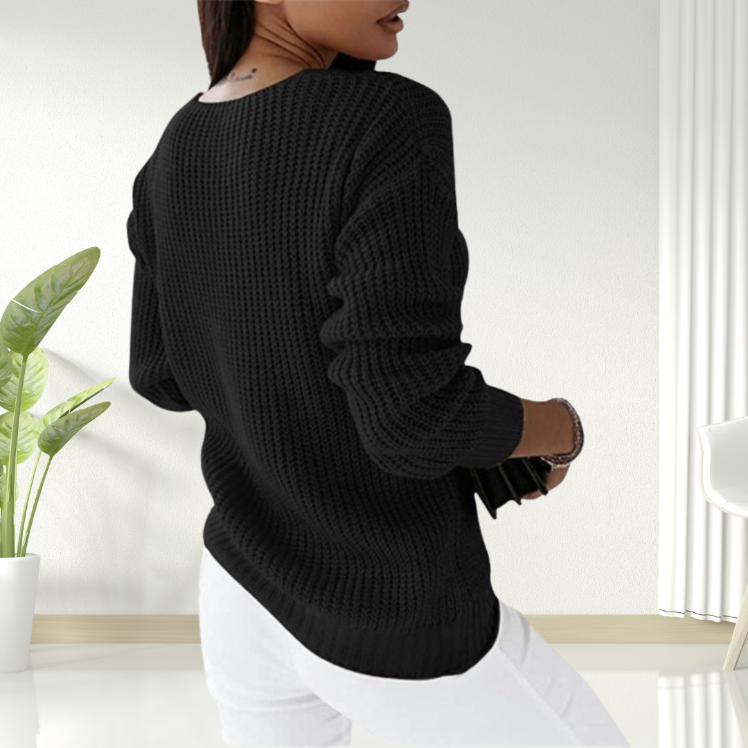 V-Neck Long Sleeve Cable Knit Sweater