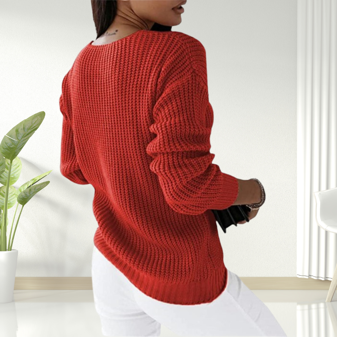 V-Neck Long Sleeve Cable Knit Sweater