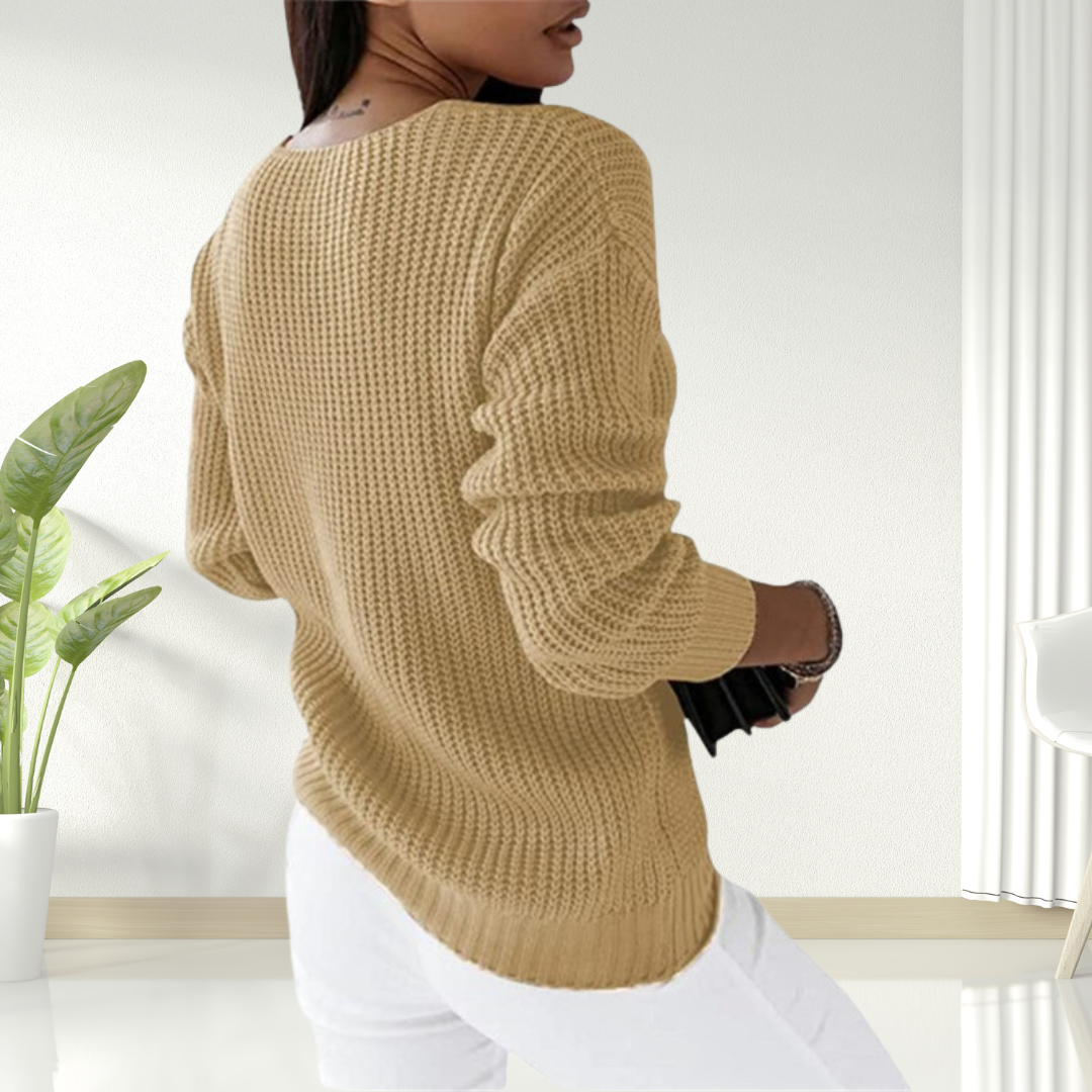 V-Neck Long Sleeve Cable Knit Sweater