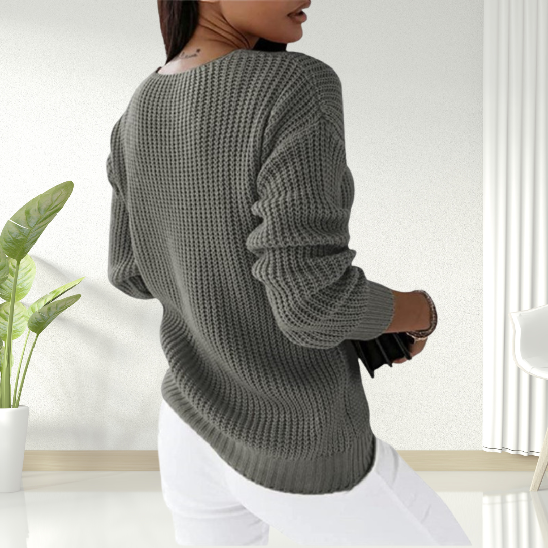 V-Neck Long Sleeve Cable Knit Sweater