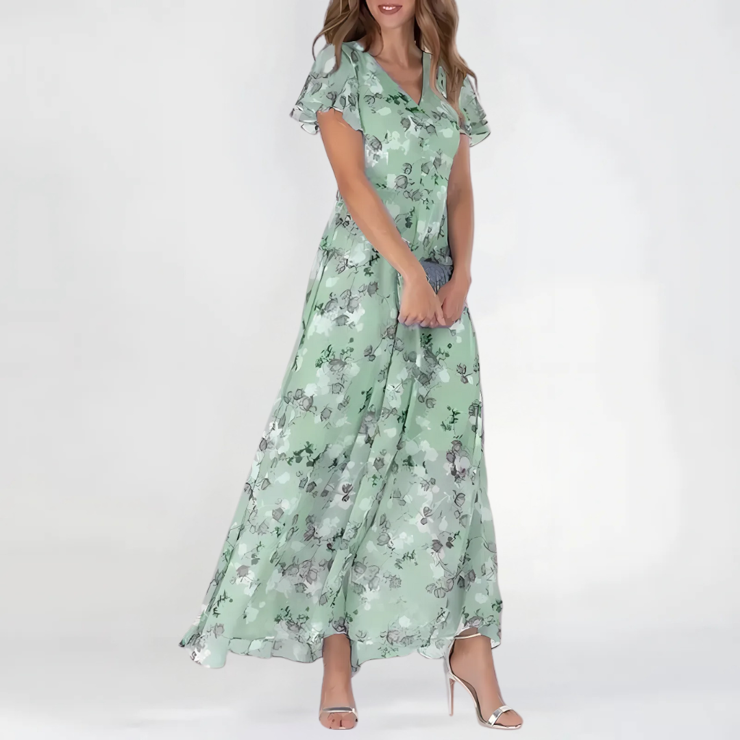 Floral V-Neck Flutter Sleeve Chiffon Maxi Dress 4