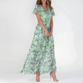 Floral V-Neck Flutter Sleeve Chiffon Maxi Dress 4