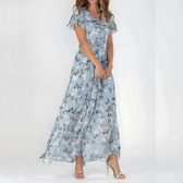 Floral V-Neck Flutter Sleeve Chiffon Maxi Dress 2