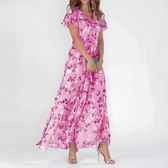 Floral V-Neck Flutter Sleeve Chiffon Maxi Dress 3