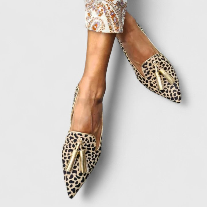 Leopard Print Pointed Toe Tassel Loafers