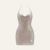 Rhinestone Halter Neck Sweetheart Bodycon Mini Dress