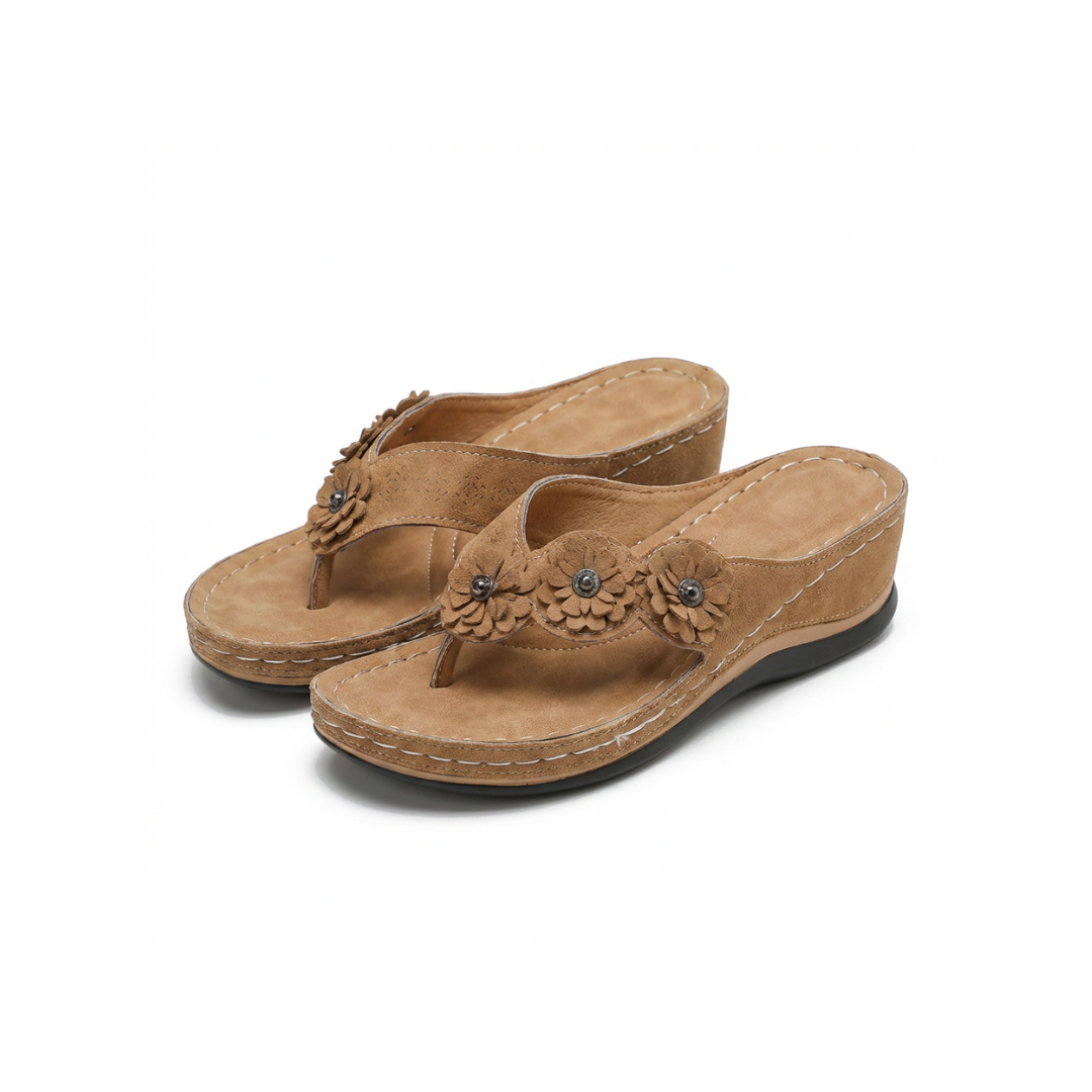 Flower Embellished Thong Wedge Sandals