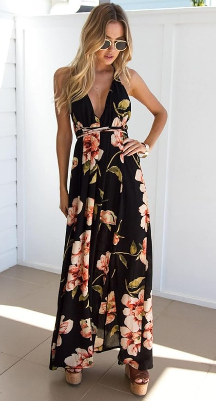 Nuru Floral Pattern Maxi Dress for Women Party Night Style