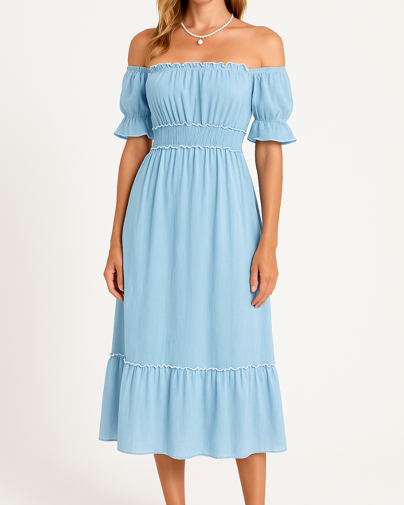 Aesthetic Jamie Off the Shoulder Midi Dress Evening Wear Edit