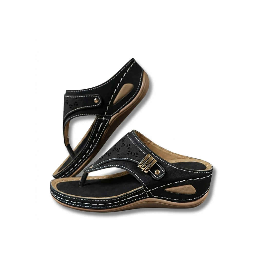 Thong Cut Out Wedge Slide Sandals