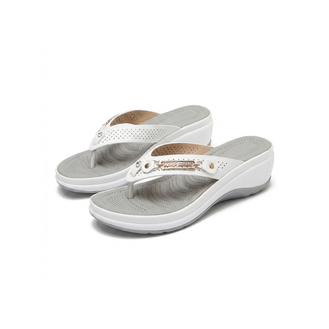 Thong Toe Post Metal Trim Wedge Sandals