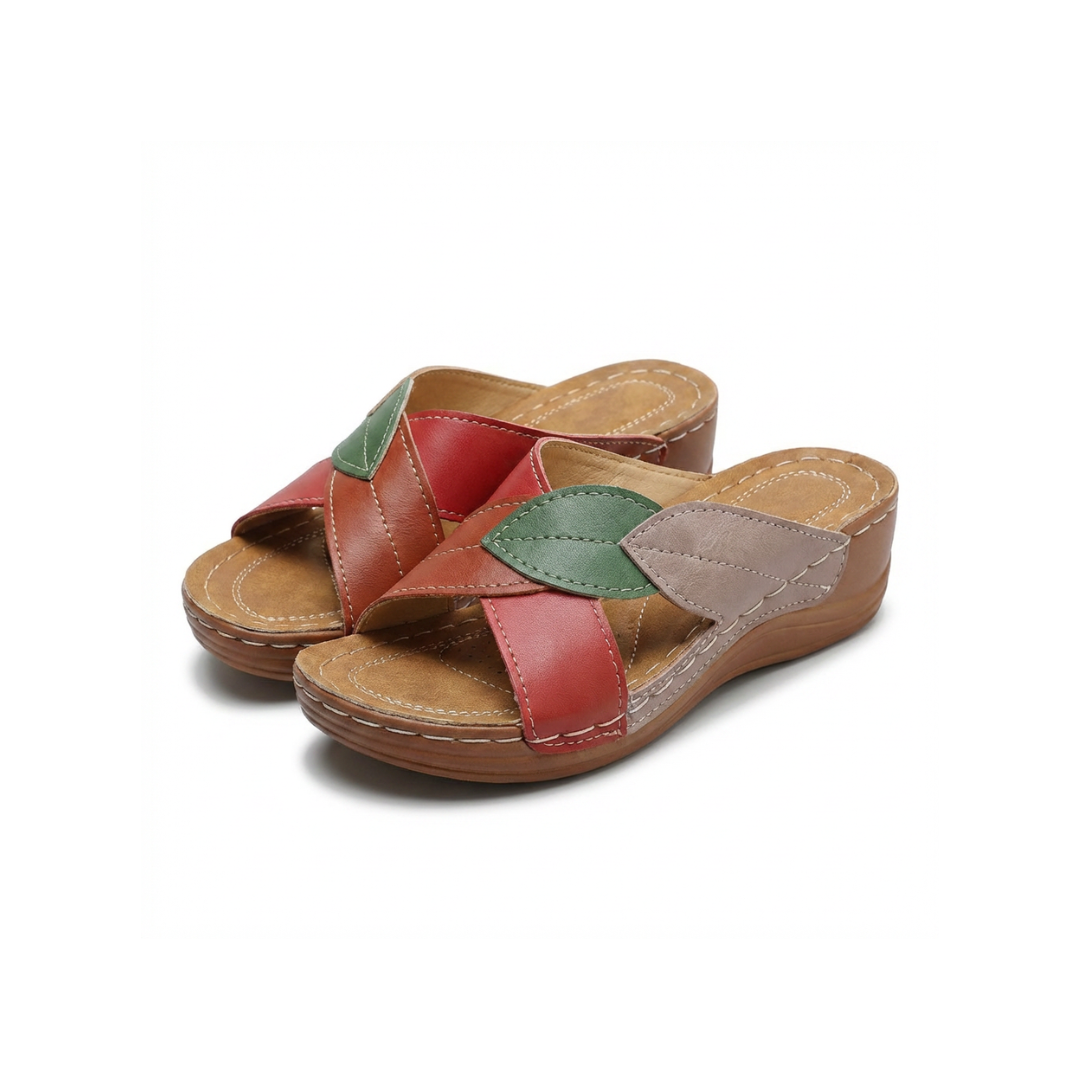 Open Toe Cross Strap Low Wedge Slide Sandals