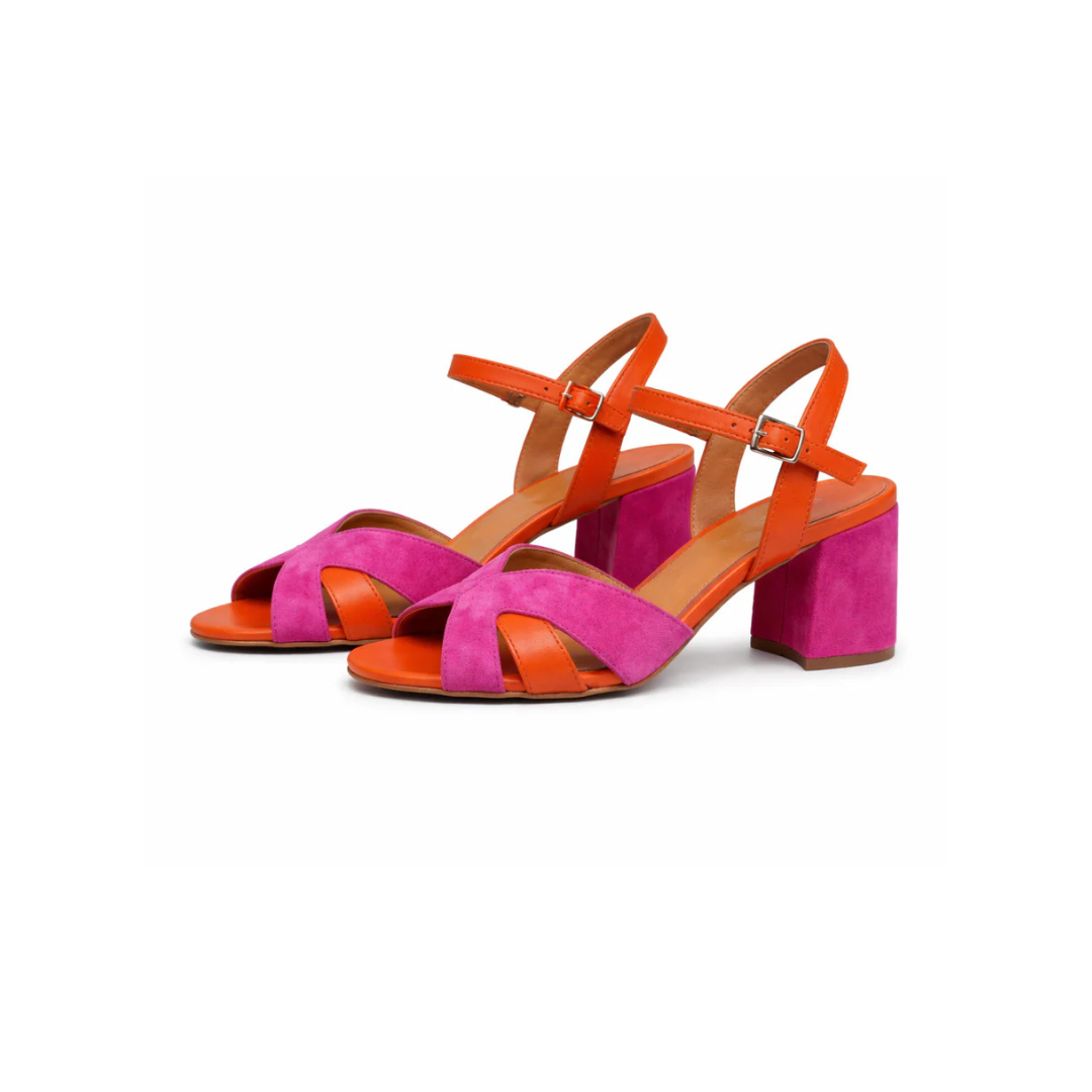 Open Toe Cross Strap Ankle Strap Block Heel Sandals