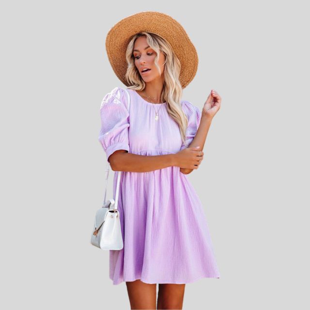 Gauze Empire Waist Puff Sleeve Babydoll Mini Dress