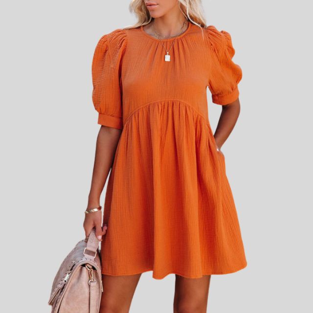 Gauze Empire Waist Puff Sleeve Babydoll Mini Dress