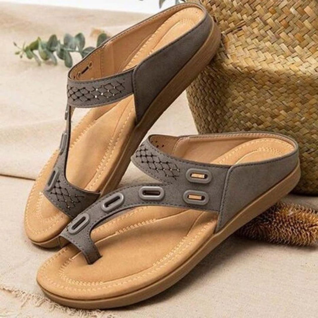 Toe Post Cutout Strap Low Wedge Slide Sandals