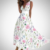 Deep V-Neck Sleeveless Floral Wrap Maxi Dress 3