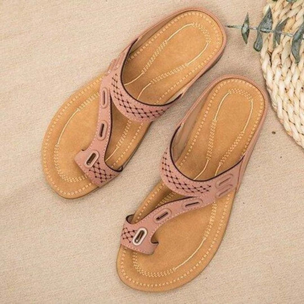 Toe Post Cutout Strap Low Wedge Slide Sandals