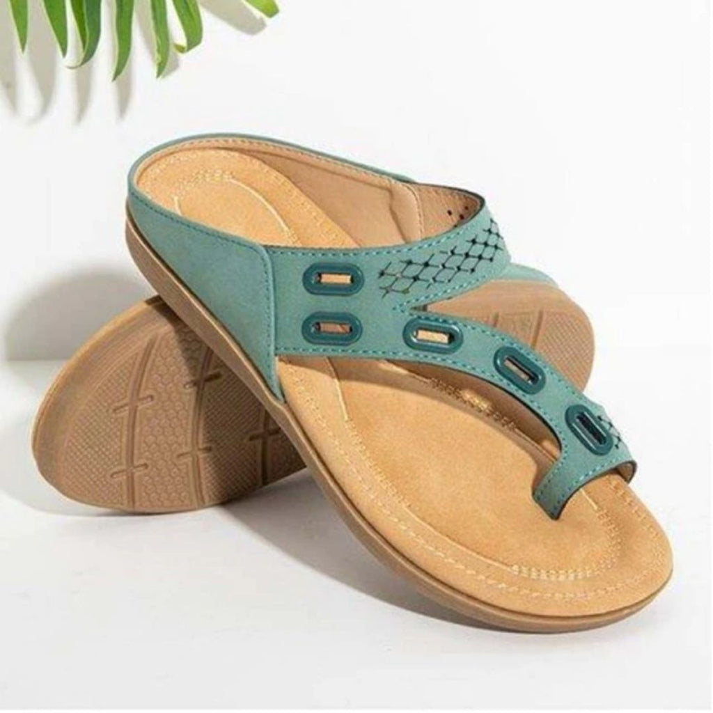 Toe Post Cutout Strap Low Wedge Slide Sandals