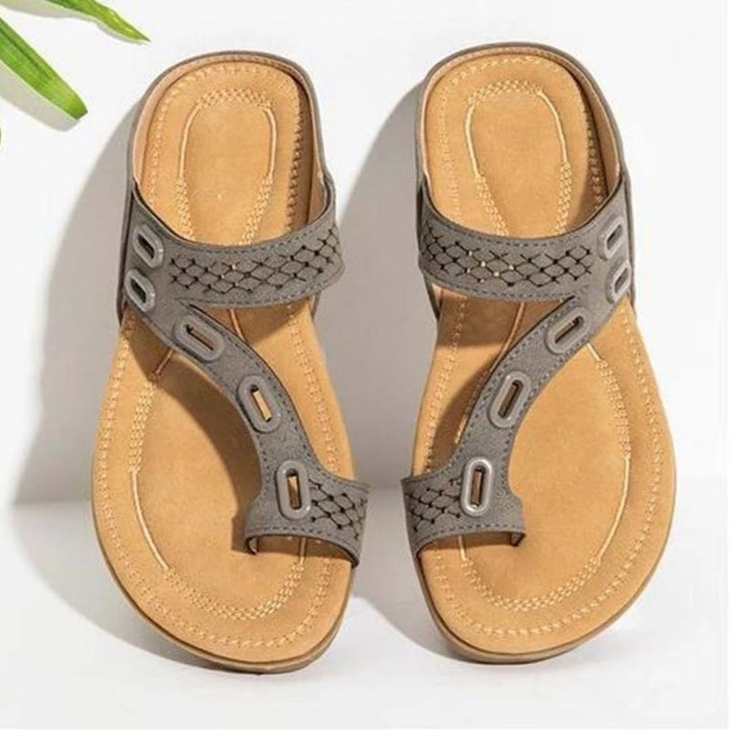 Toe Post Cutout Strap Low Wedge Slide Sandals
