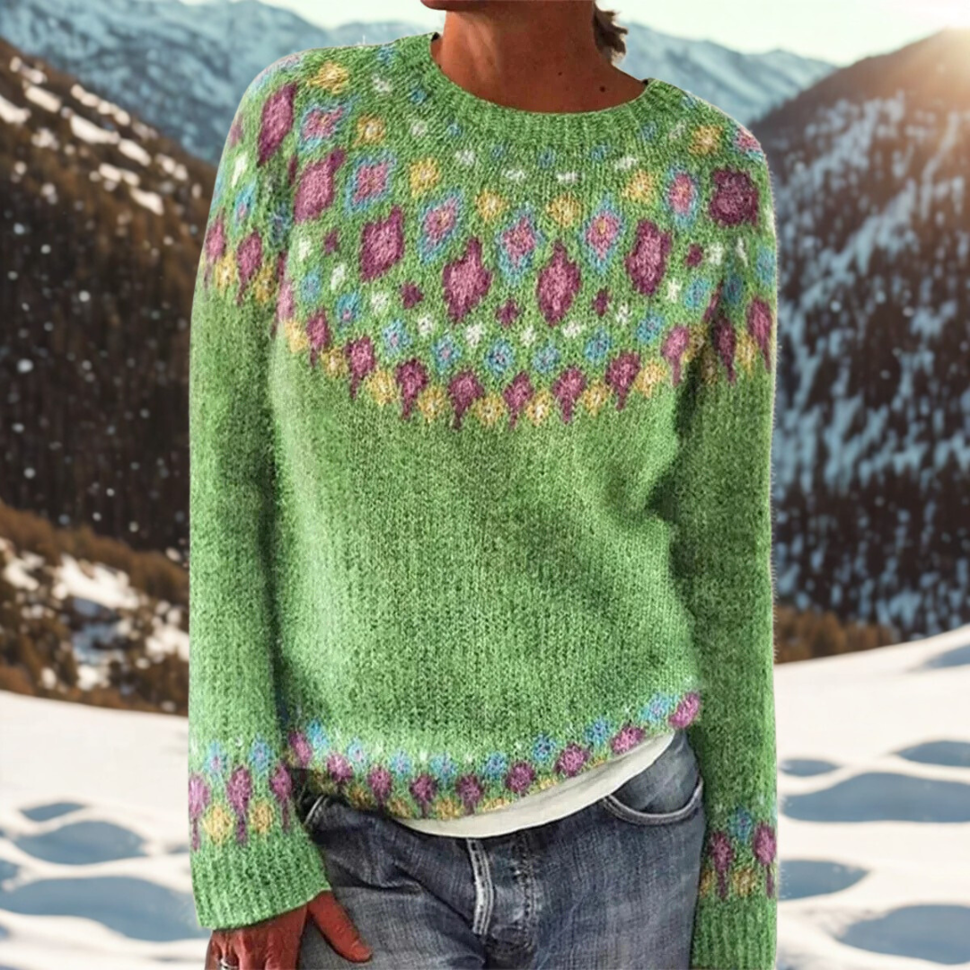 Fair Isle Crew Neck Long Sleeve Knit Sweater
