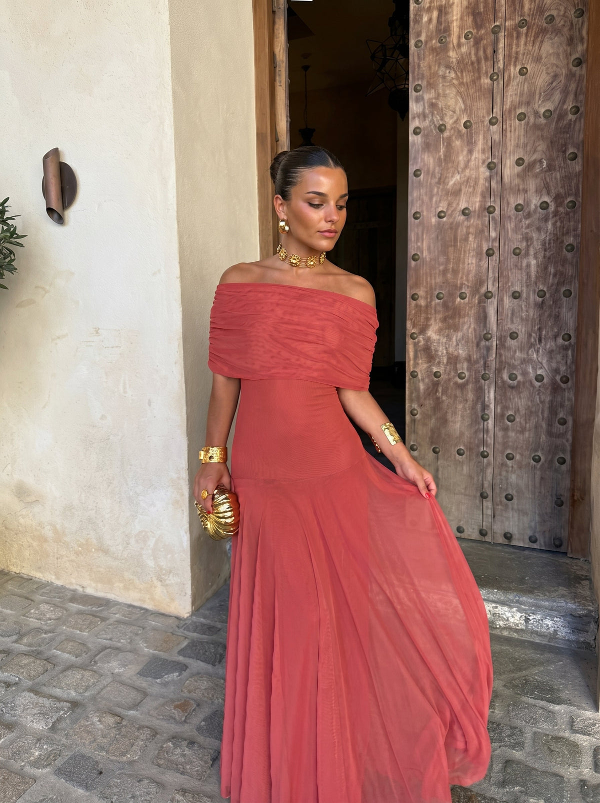 One Shoulder Draped Ruched Maxi Dress