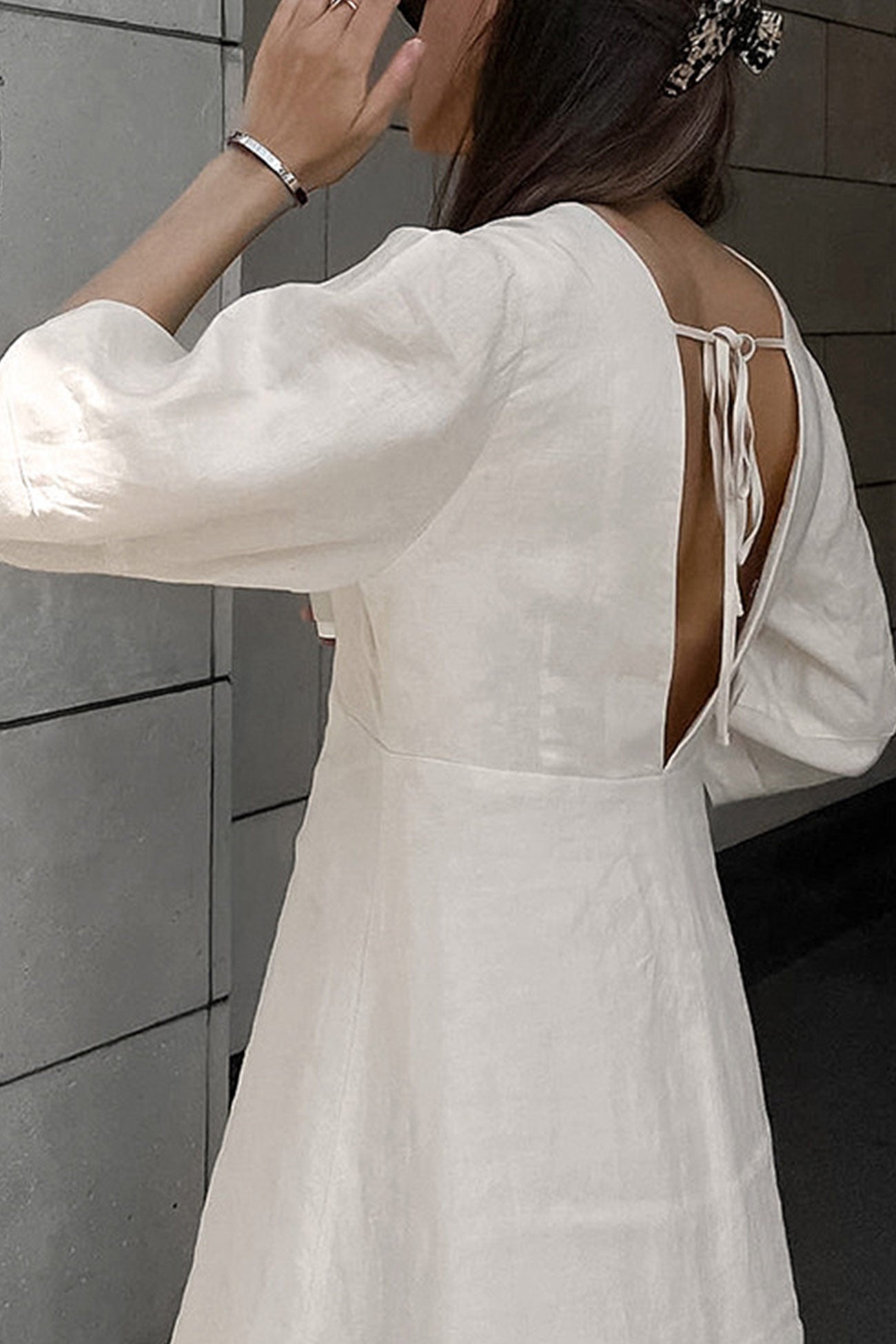 V Neck Single breasted Cotton Linen A line Dress