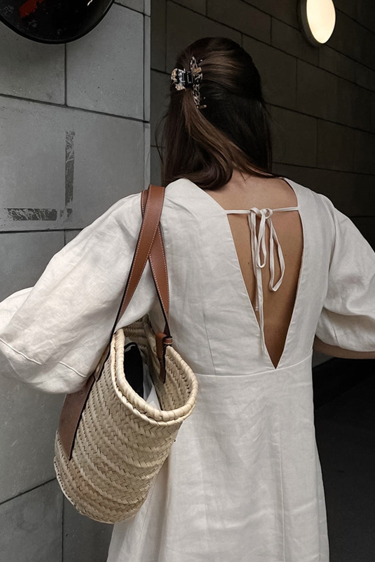 V Neck Single breasted Cotton Linen A line Dress