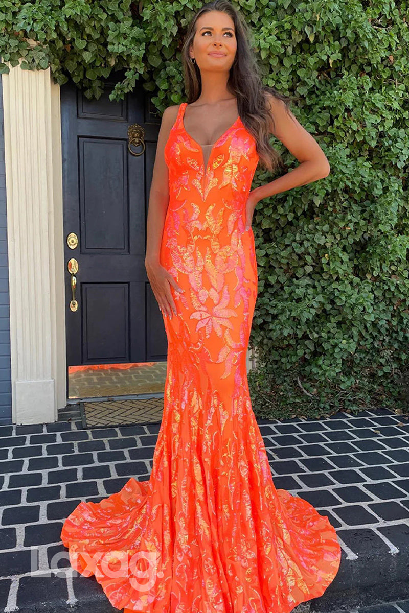 22203 - V-Neck Appliques Mermaid Party Prom Formal Evening Dress