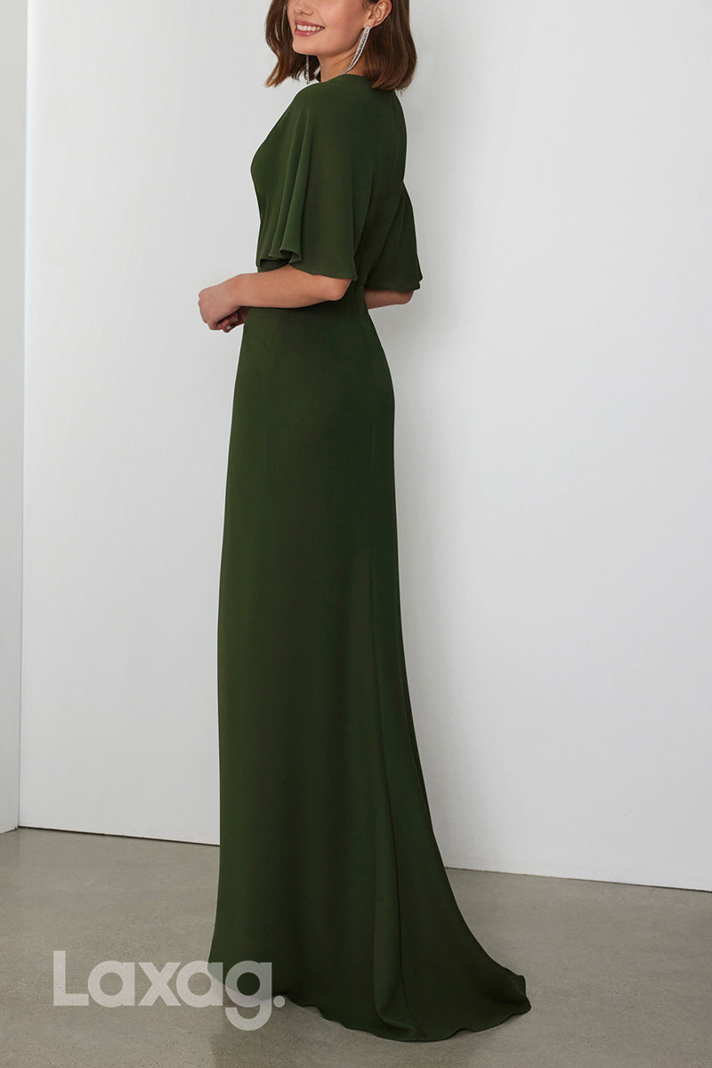 22803 - V-Neck Half Sleeves Elagant Cocktail Party Formal Evening Dress with Slit