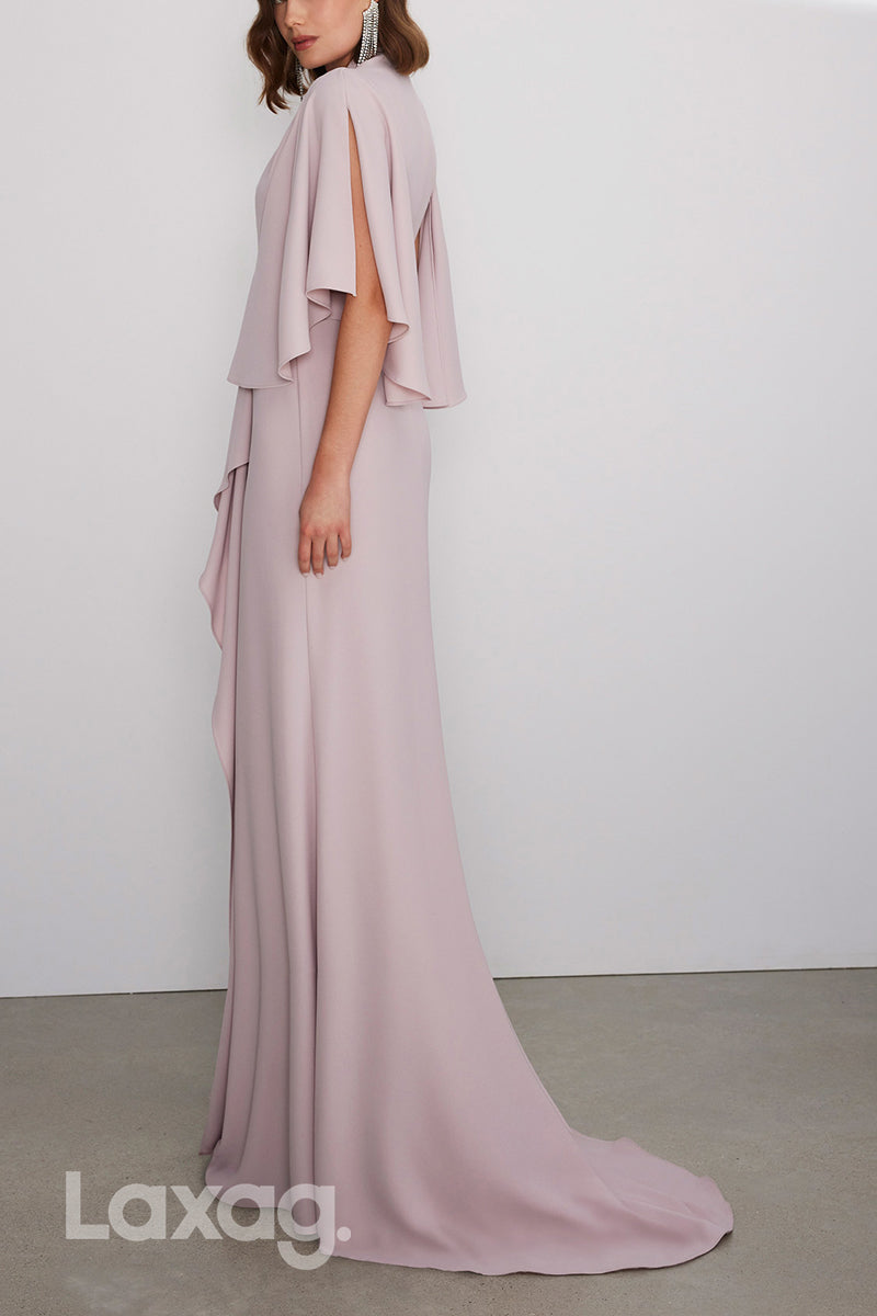 22805 - V-Neck Short Sleeves Cocktail Party Formal Evening Dress with Train