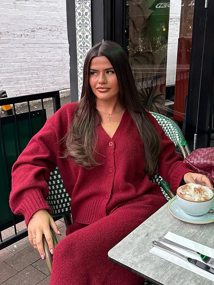 V-Neck Button Front Drop Shoulder Ribbed Hem Oversized Knit Cardigan 3