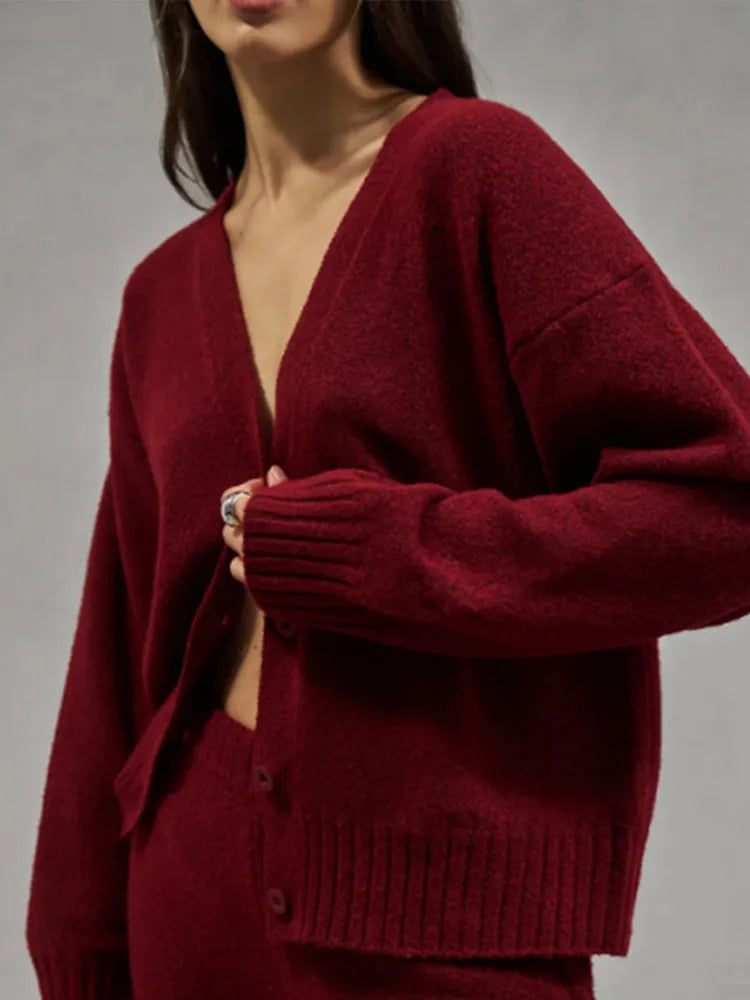 V-Neck Button Front Drop Shoulder Ribbed Hem Oversized Knit Cardigan 5