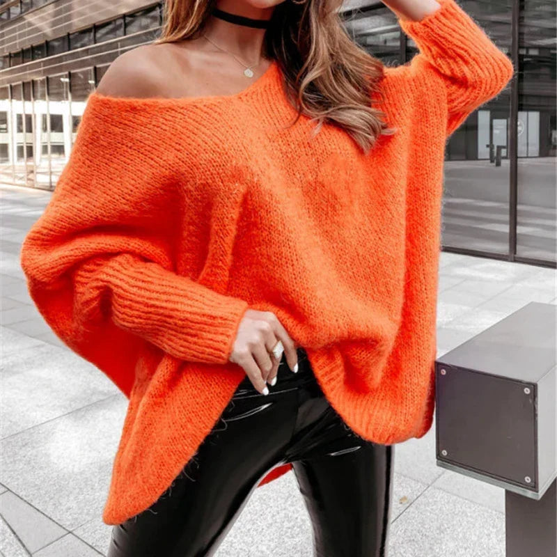 V-Neck Batwing Sleeve Oversized Slouchy Knit Sweater 6