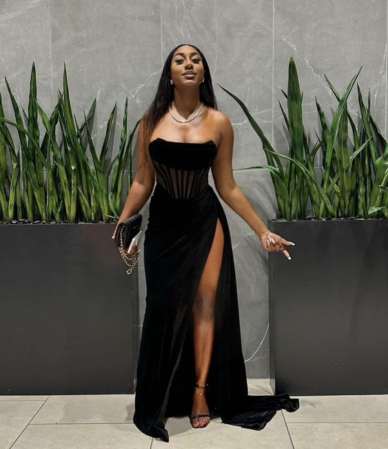 Sexy Black Sheath Prom Dress With High Slit,Black Party Gown cc1074