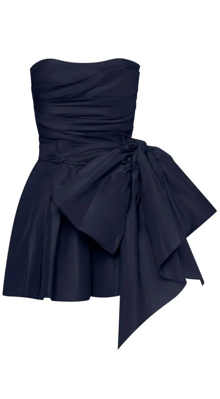 Navy Blue Strapless Short Homecoming Dress with Bow cc1963