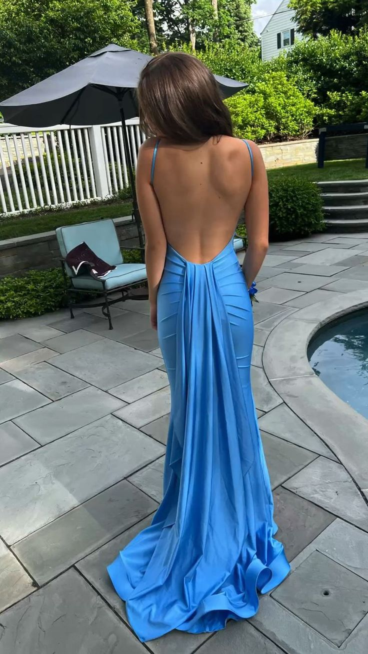 Sexy Blue Mermaid Prom Dresses,Open Back Long Evening Dress cc1308