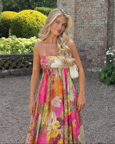 Floral Strapless Empire Flowy Maxi Dress