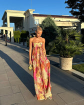 Floral Strapless Empire Flowy Maxi Dress 2