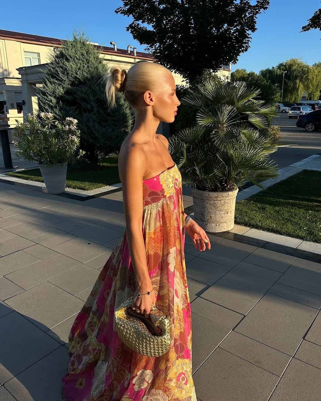 Floral Strapless Empire Flowy Maxi Dress 3