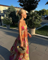 Floral Strapless Empire Flowy Maxi Dress 3