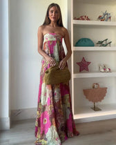 Floral Strapless Empire Flowy Maxi Dress 6