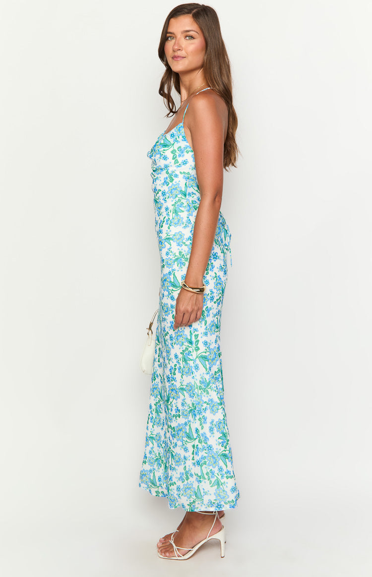 Floral Print Cowl Neck Spaghetti Strap Slip Maxi Dress 4