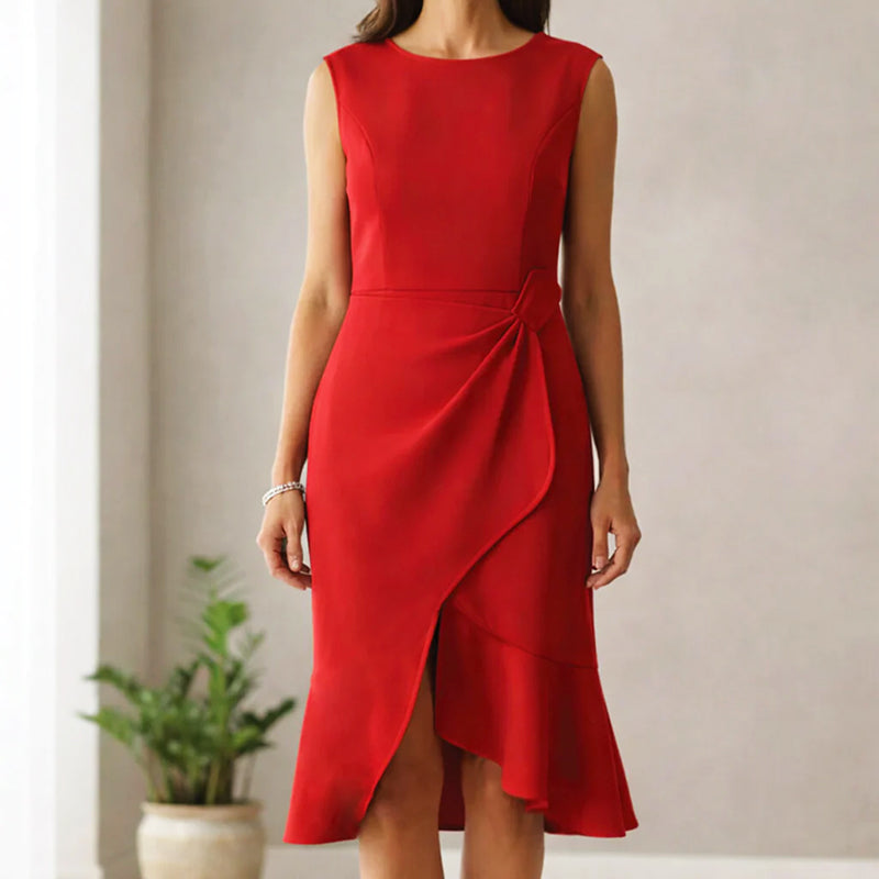 Round Neck Sleeveless Ruched Wrap Bodycon Midi Dress 6