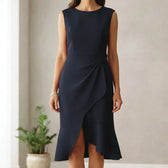 Round Neck Sleeveless Ruched Wrap Bodycon Midi Dress 4
