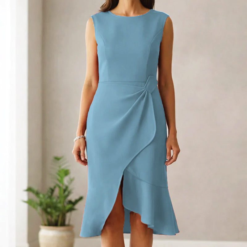 Round Neck Sleeveless Ruched Wrap Bodycon Midi Dress 3