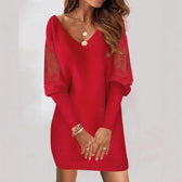 V-Neck Lace Trim Long Sleeve Mini Dress 3